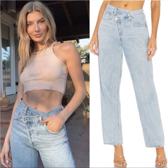 AGOLDE Criss Cross Crossover Suburbia High Rise Denim Straight Leg Jeans Size 25 - Picture 4 of 12